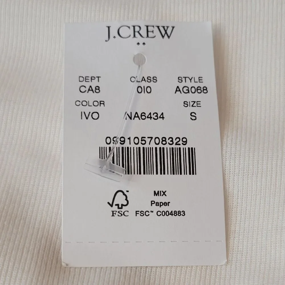 J. Crew Ivory V-Neck Long Sleeve Fine Ribbing Top Size S